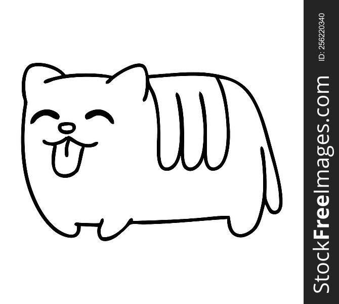 line doodle of a funny cat sticking out tongue