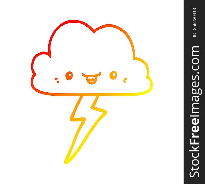 warm gradient line drawing of a cartoon storm cloud