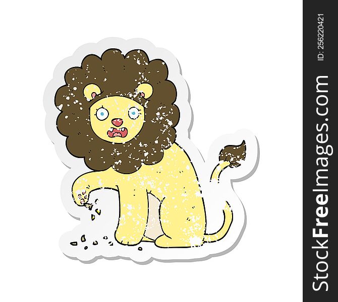 Retro Distressed Sticker Of A Cartoon Lion With Thorn In Foot