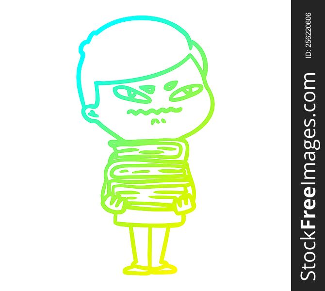 Cold Gradient Line Drawing Cartoon Angry Man