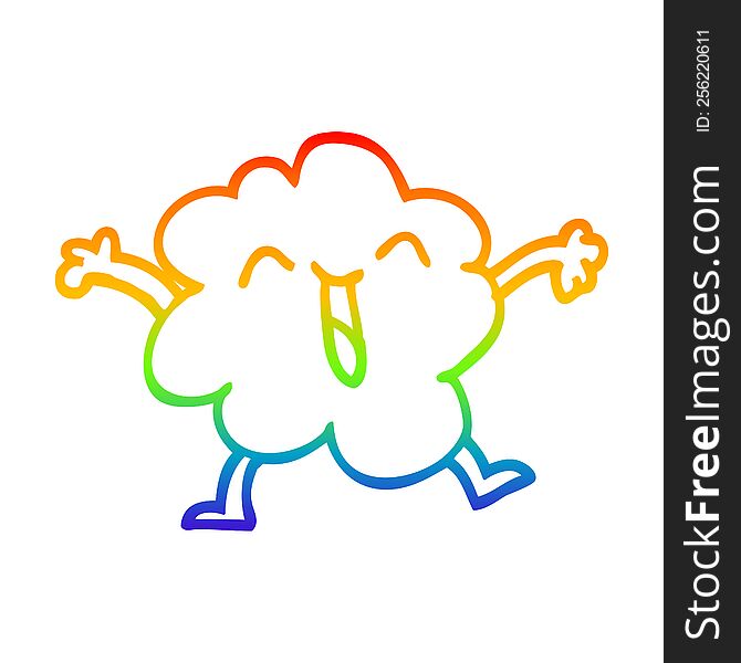 rainbow gradient line drawing of a cartoon expressive weather cloud