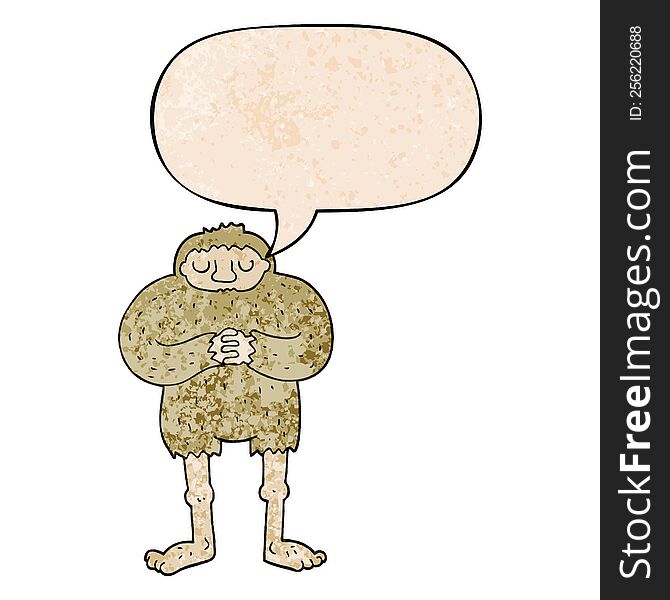cartoon bigfoot with speech bubble in retro texture style