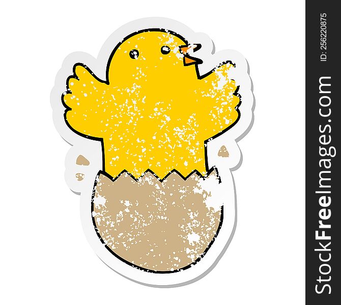 distressed sticker of a cartoon hatching bird