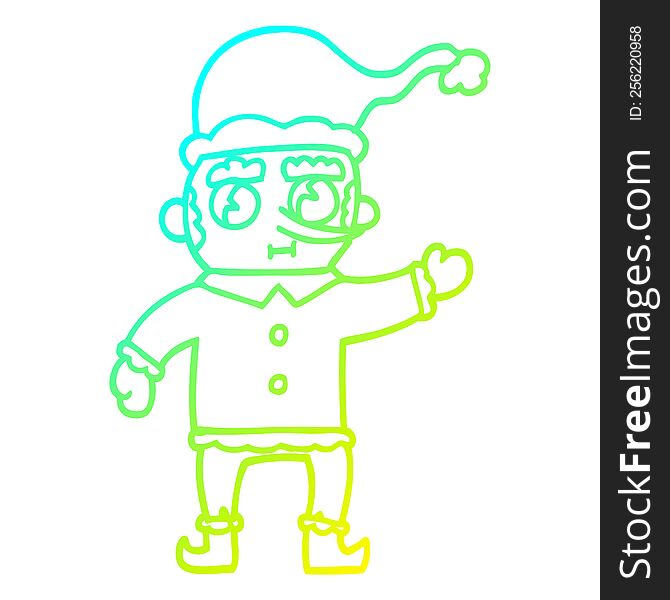 Cold Gradient Line Drawing Cartoon Christmas Elf