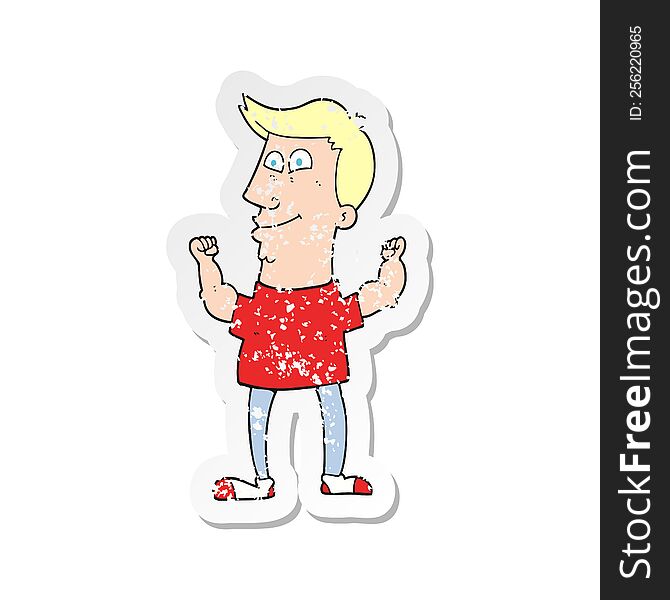 retro distressed sticker of a cartoon celebrating man