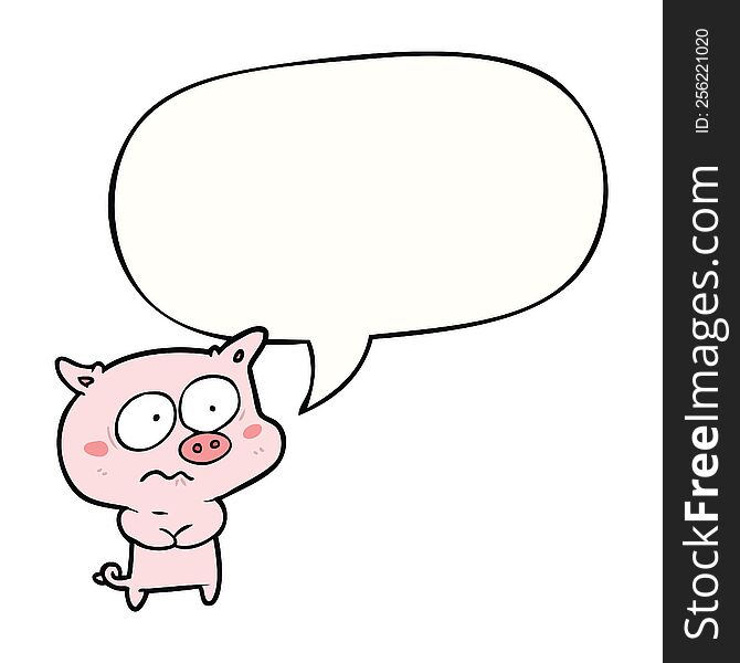 Cartoon Nervous Pig And Speech Bubble