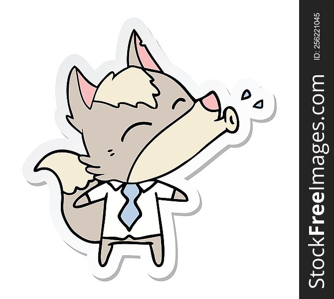 sticker of a howling wolf boss cartoon