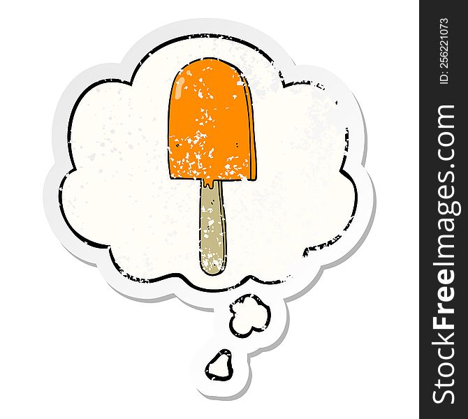 cartoon lollipop with thought bubble as a distressed worn sticker