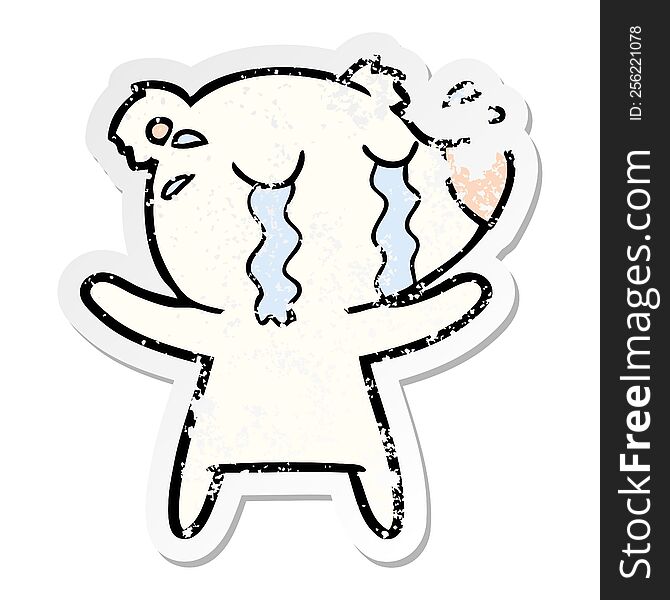 Distressed Sticker Of A Cartoon Crying Polar Bear