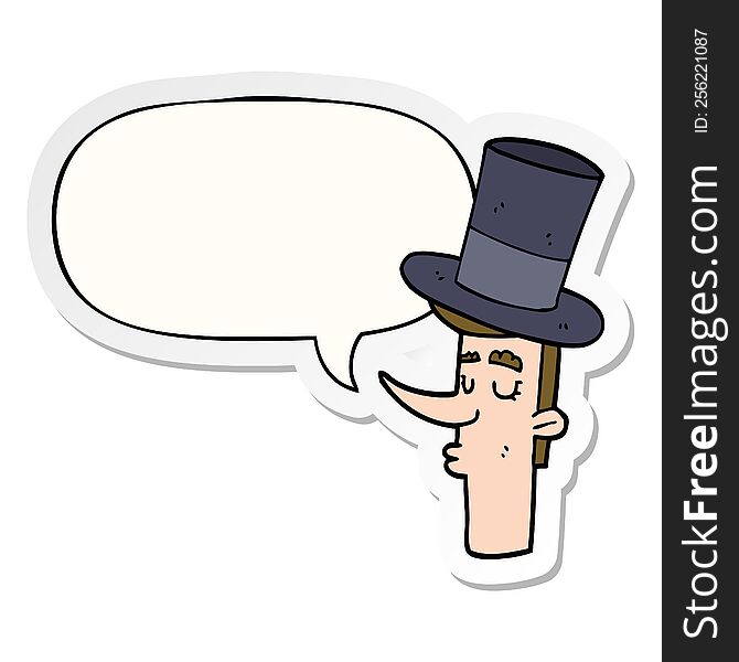 cartoon man wearing top hat with speech bubble sticker