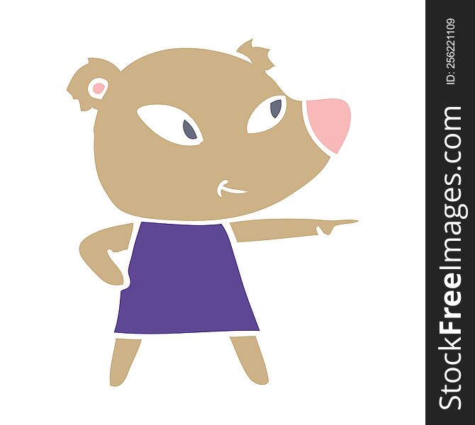 Cute Flat Color Style Cartoon Bear In Dress