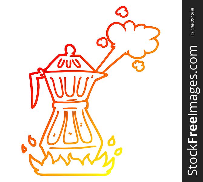 warm gradient line drawing of a cartoon steaming espresso pot