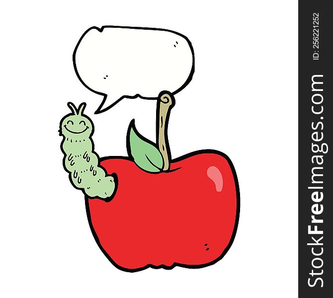 Cartoon Apple With Bug With Speech Bubble