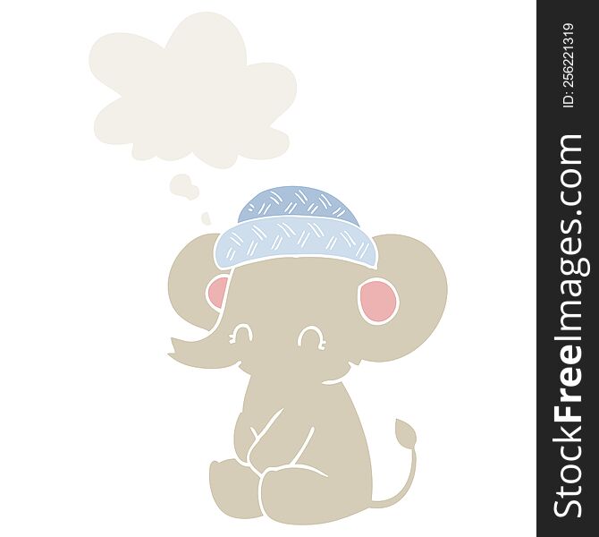 Cartoon Cute Elephant And Thought Bubble In Retro Style