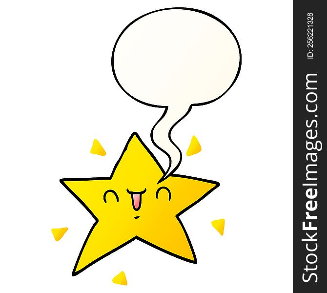 Cartoon Happy Star And Speech Bubble In Smooth Gradient Style