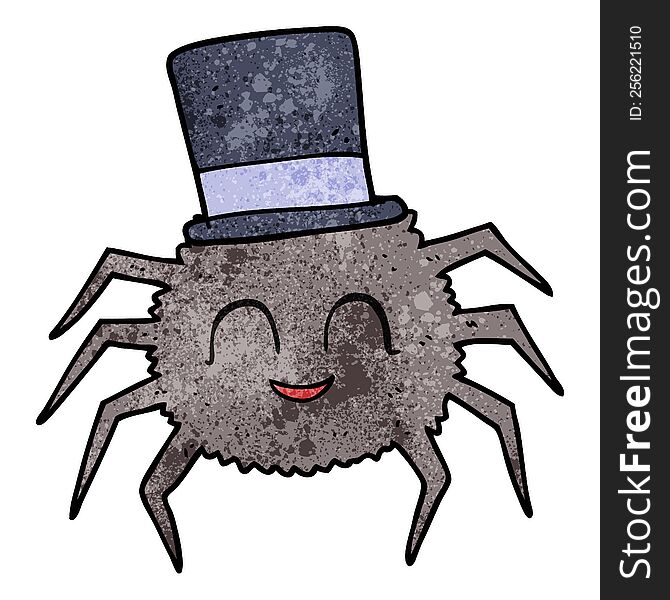 freehand textured cartoon spider wearing top hat
