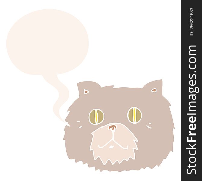Cartoon Cat Face And Speech Bubble In Retro Style