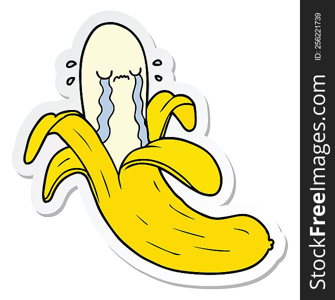 sticker of a cartoon crying banana