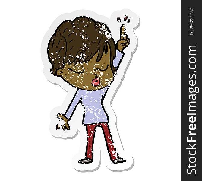 Distressed Sticker Of A Cartoon Woman With Eyes Shut
