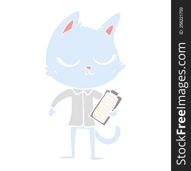 Calm Flat Color Style Cartoon Cat With Clipboard