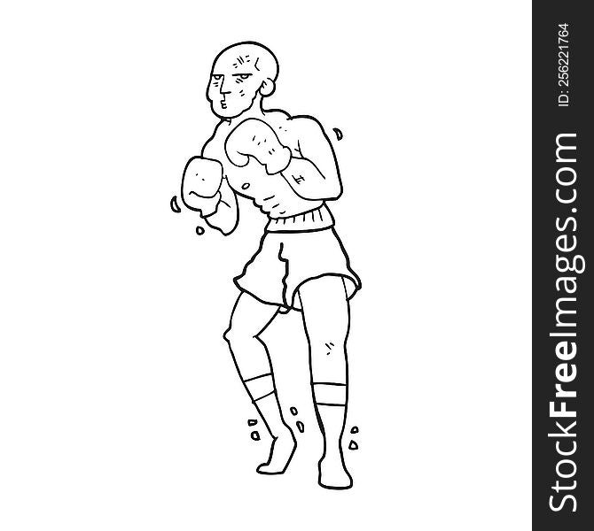 freehand drawn black and white cartoon boxer