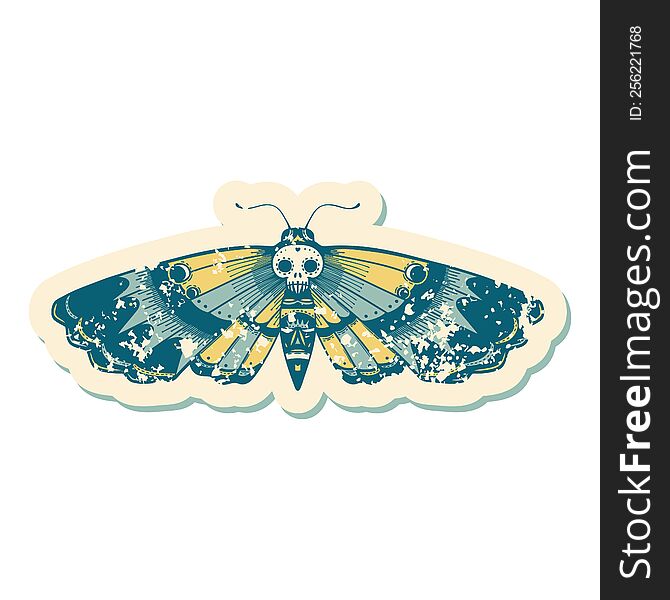 Distressed Sticker Tattoo Style Icon Of A Deaths Head Moth