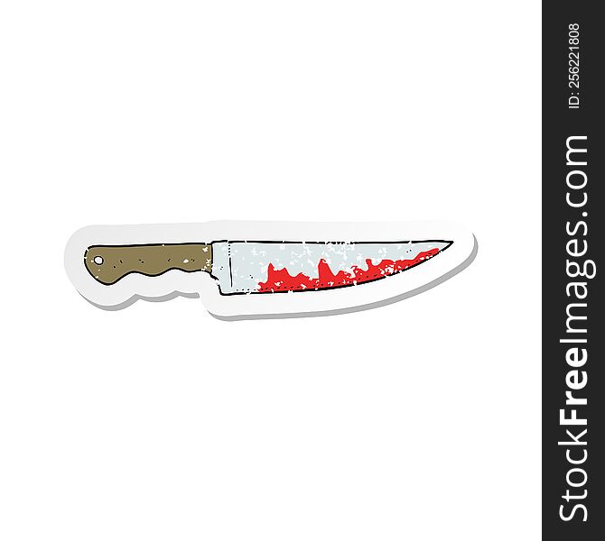 retro distressed sticker of a cartoon bloody kitchen knife