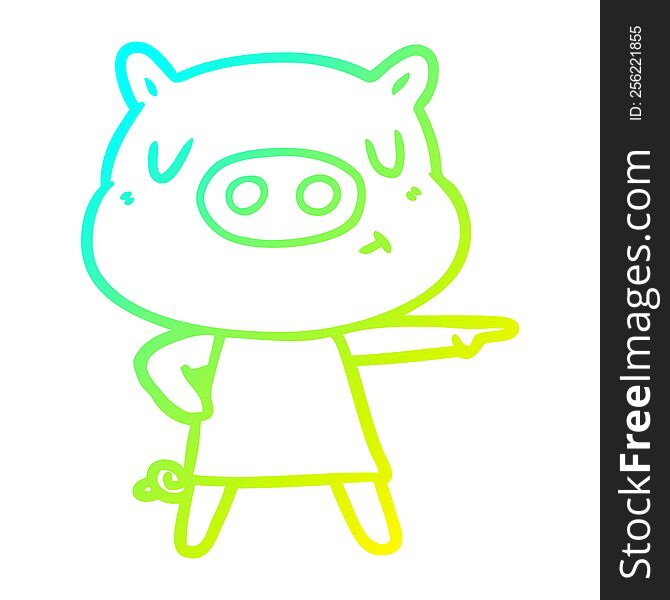 Cold Gradient Line Drawing Cartoon Content Pig In Dress Pointing