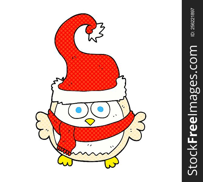 Cartoon Owl Wearing Christmas Hat