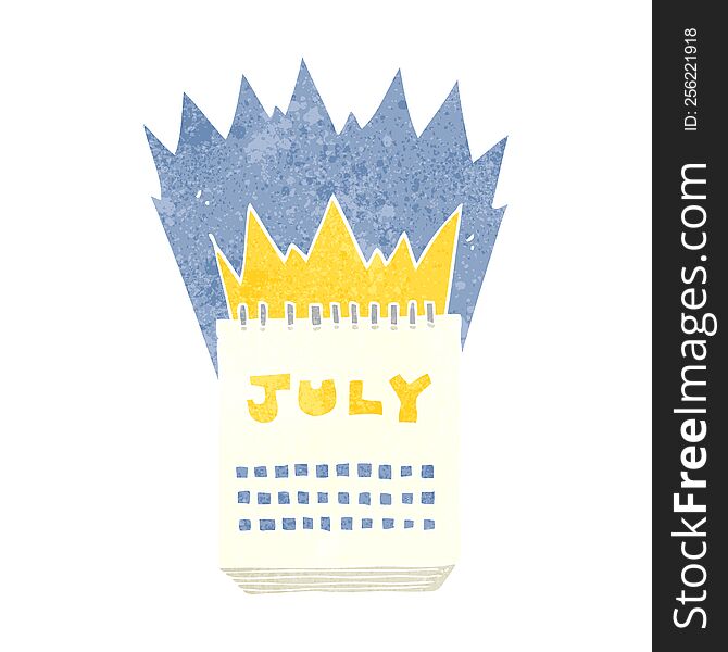 freehand retro cartoon calendar showing month of July