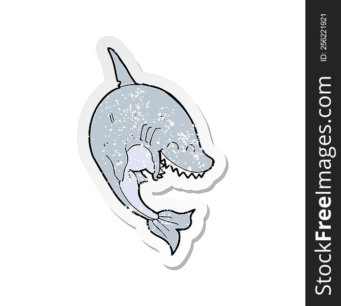 Retro Distressed Sticker Of A Cartoon Shark