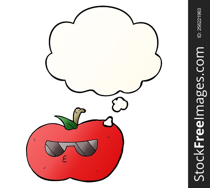 Cartoon Cool Apple And Thought Bubble In Smooth Gradient Style