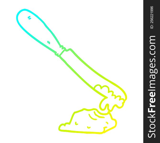 cold gradient line drawing of a cartoon knife spreading butter