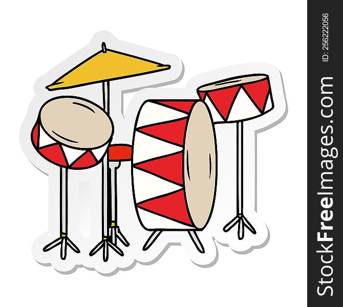 hand drawn sticker cartoon doodle of a drum kit