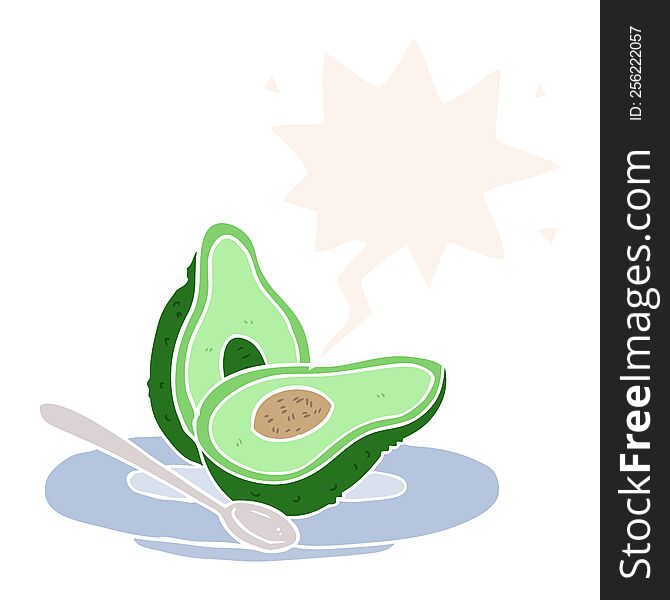 cartoon halved avocado with speech bubble in retro style