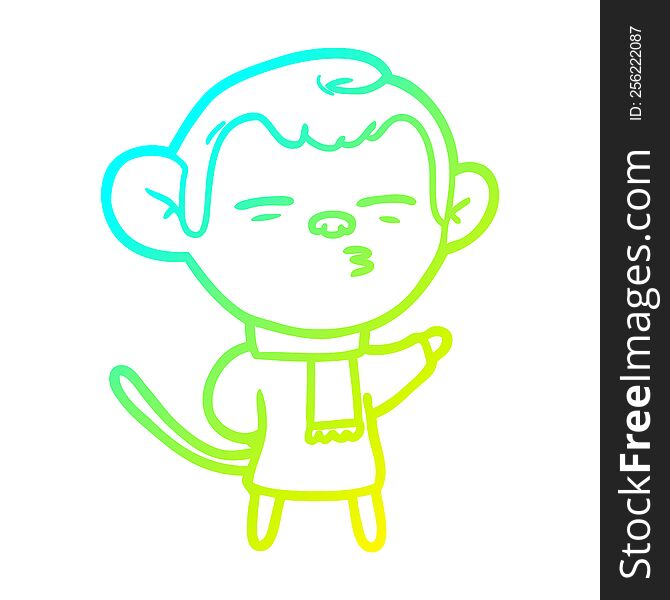Cold Gradient Line Drawing Cartoon Suspicious Monkey