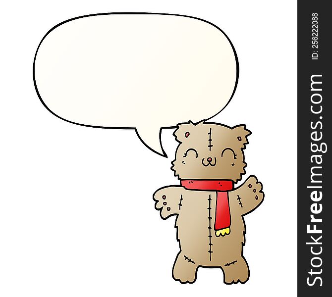 Cartoon Teddy Bear And Speech Bubble In Smooth Gradient Style