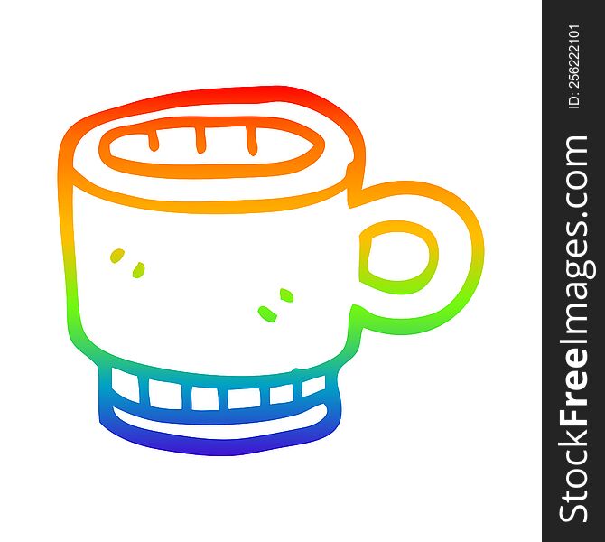 rainbow gradient line drawing of a cartoon coffee mug