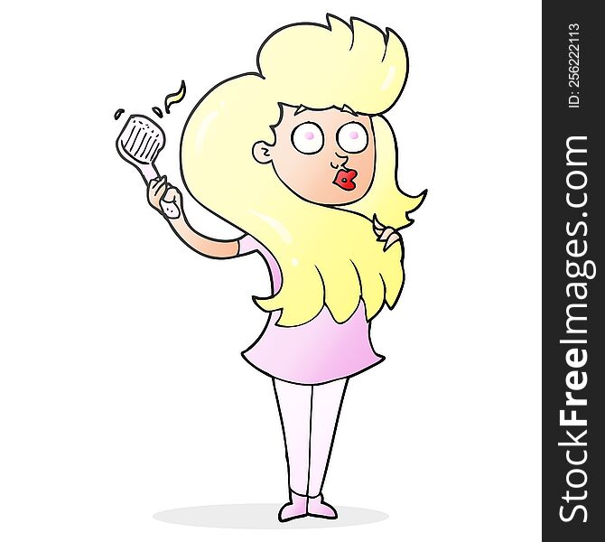 cartoon woman brushing hair