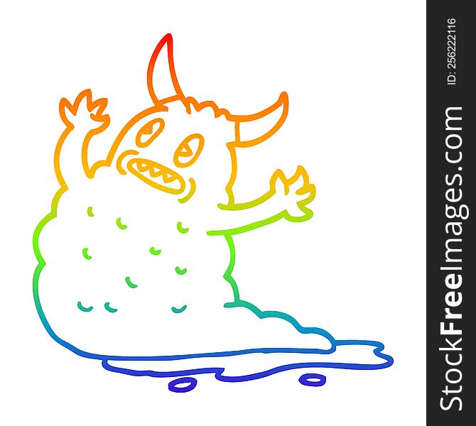 Rainbow Gradient Line Drawing Cartoon Demon