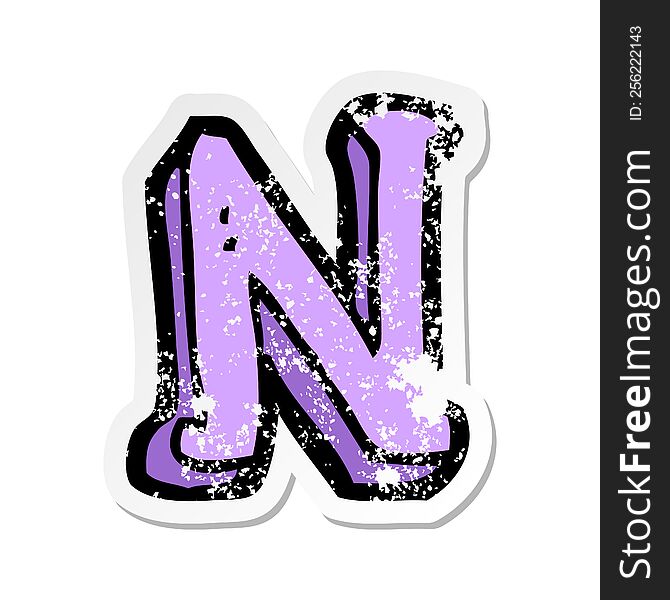 Retro Distressed Sticker Of A Cartoon Letter N