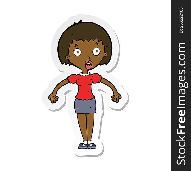 Sticker Of A Cartoon Confused Woman Shrugging Shoulders