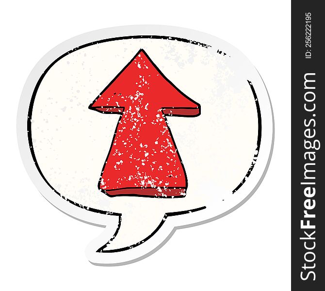 Cartoon Pointing Arrow And Speech Bubble Distressed Sticker