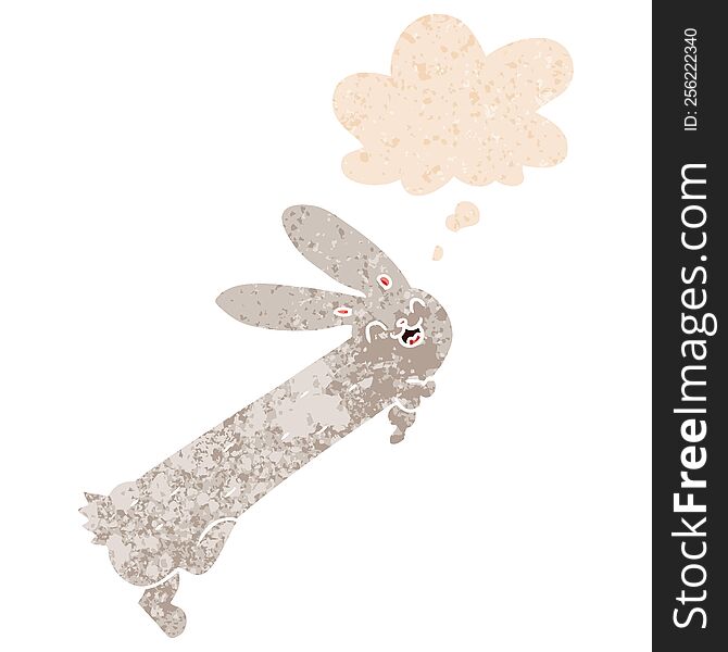 Funny Cartoon Rabbit And Thought Bubble In Retro Textured Style