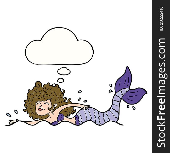 cartoon mermaid with thought bubble. cartoon mermaid with thought bubble