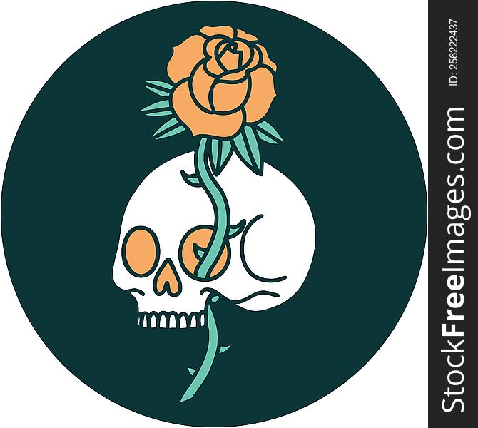 Tattoo Style Icon Of A Skull And Rose