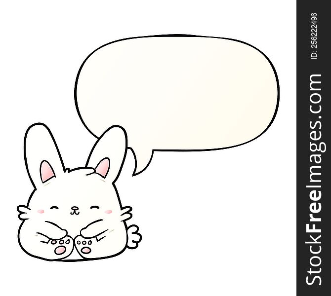 cute cartoon bunny rabbit with speech bubble in smooth gradient style