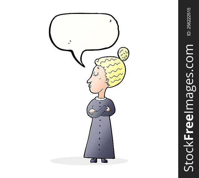 cartoon strict victorian teacher with speech bubble