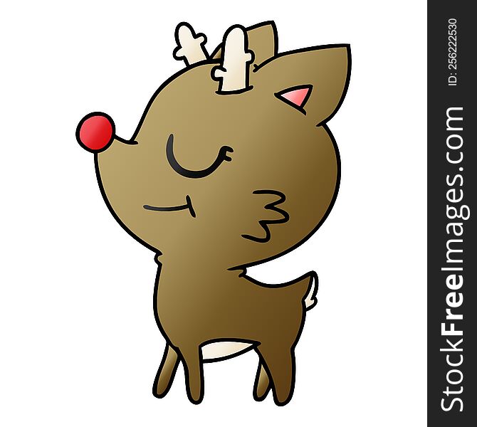 freehand drawn gradient cartoon of cute red nosed reindeer