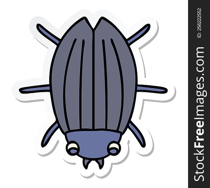 Sticker Of A Quirky Hand Drawn Cartoon Beetle
